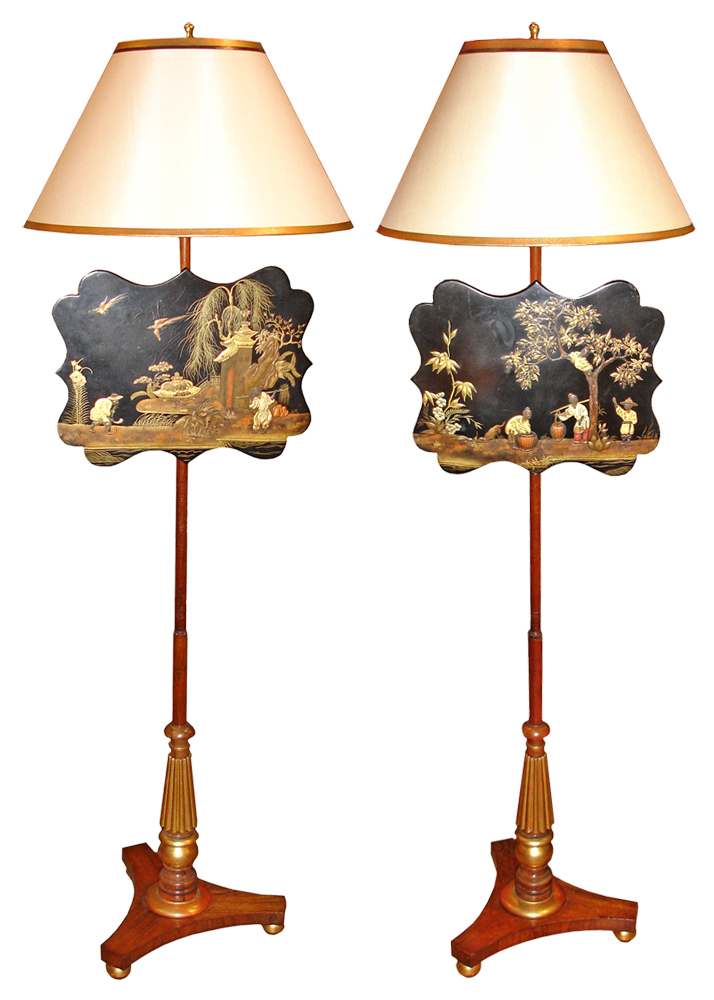 A Pair of 19th Century Chinoiserie and Parcel-Gilt and Polychrome Fire Screens No. 3242