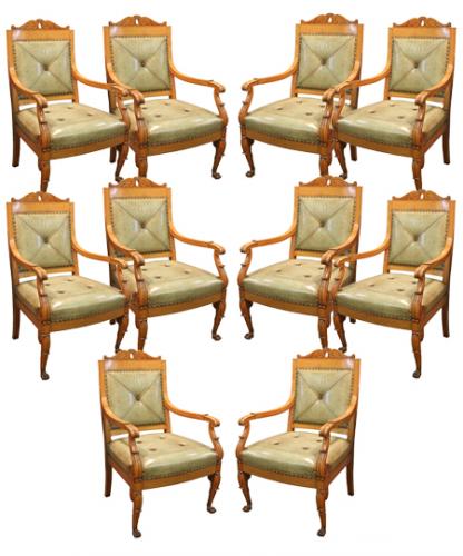 A Set of Ten French Charles X Beechwood Armchairs No. 4184