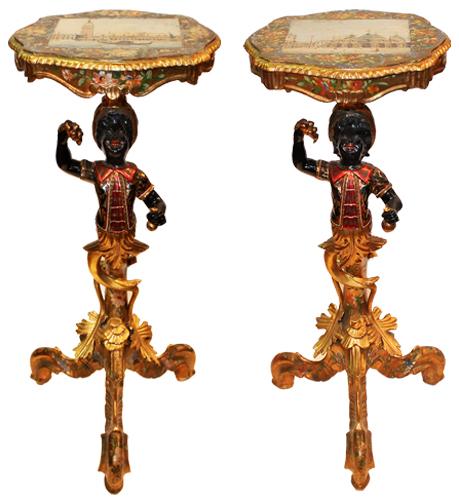 A Pair of 19th Century Grand Tour Venetian Polychrome and Parcel-Gilt Blackamoor Side Tables No.  4249