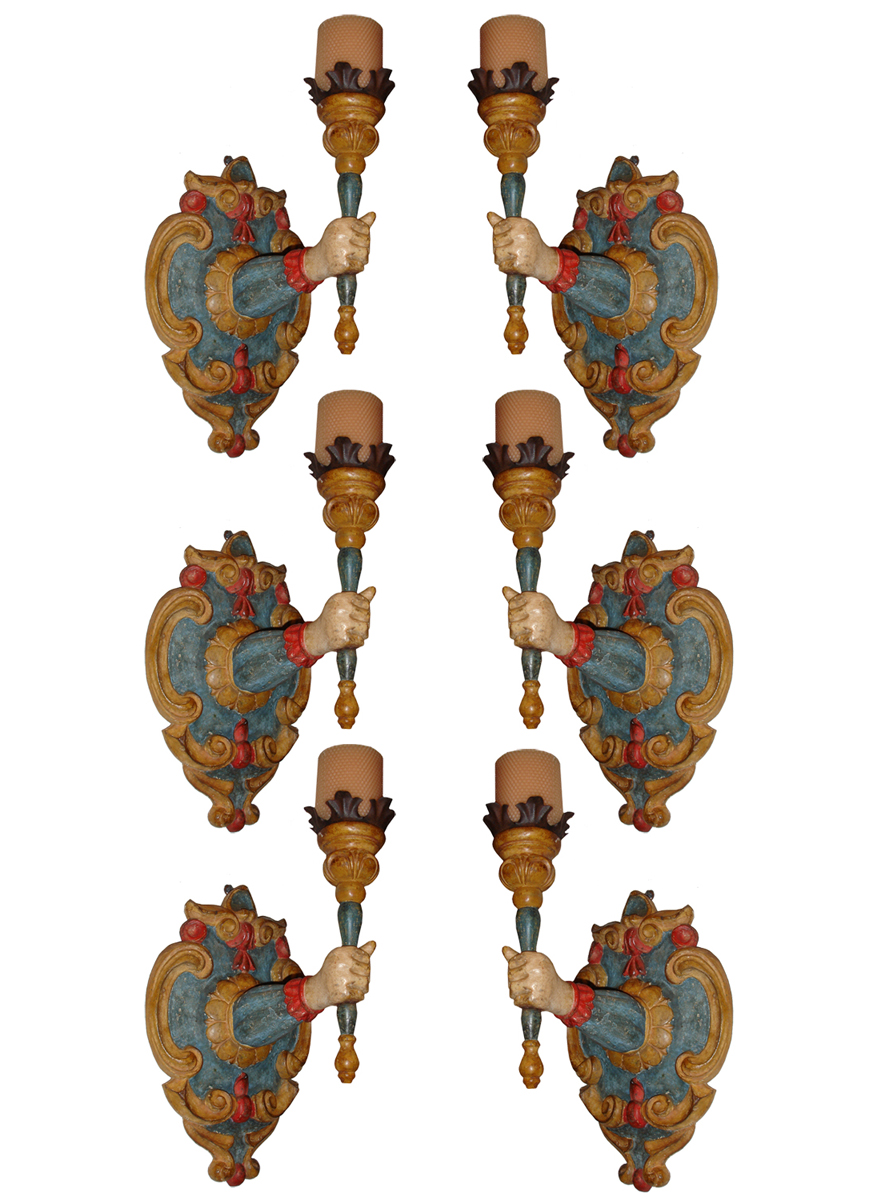 A Set of Six Polychromed Venetian Sconces No. 3446