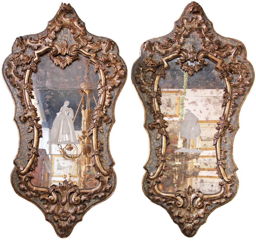 An Important Pair of Early 18th Century Giltwood and Polychrome Venetian Mirrors No. 3481