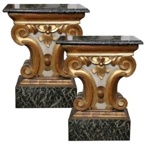 A Pair of 19th Century Italian Marble Topped Polychrome and Parcel-Gilt Pedestals No. 4427