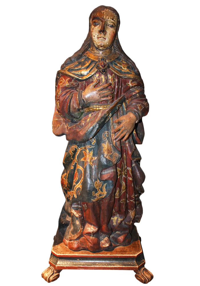 An Early 18th Century Carved Wood Polychrome and Parcel-Gilt Figurine No. 3599