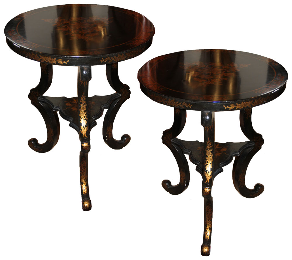 A Pair of English Late Regency Lacquered and Parcel-Gilt Side Tables No. 3655