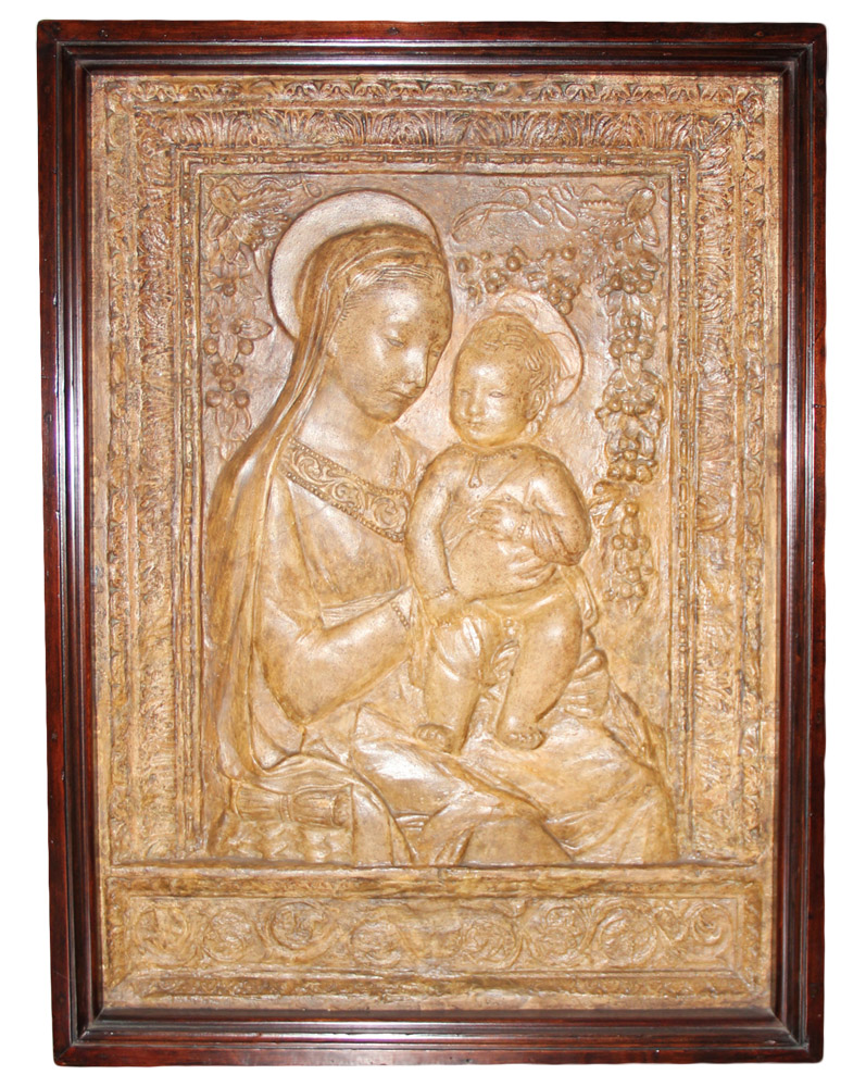 A 19th Century Terra Cotta Madonna and Child Wall Plaque No. 3798