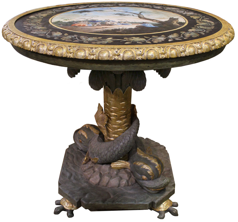 A 19th Century Italian Polychrome and Parcel-Gilt Scagliola Table No. 4033