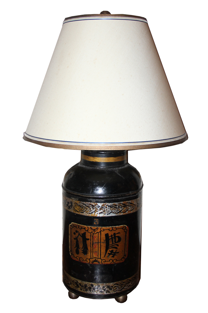 A 19th Century English Tole Chinoiserie Canister Lamp No. 4067