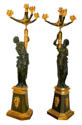 A Pair of 19th Century French Empire Gilt-Bronze & Patinated Four-Light Candelabras No. 954