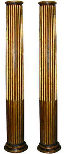 A Fine Pair of Early 17th Century Tuscan Gilt Columns with Stop Fluted Carving on Round Bases No. 1758