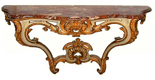 An 18th Century French Louis XV Parcel-Gilt and Polychrome Wall Console No. 533