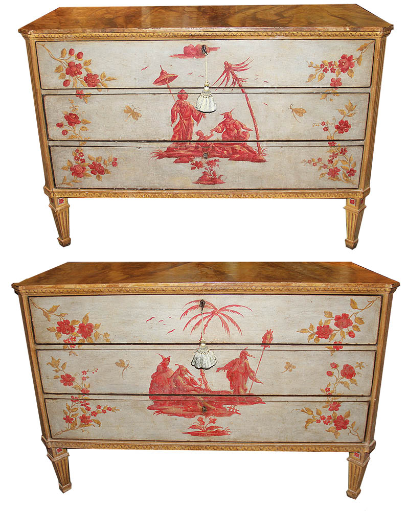 A Rare Pair of Important 18th Century Venetian Polychrome Commodes No. 4546