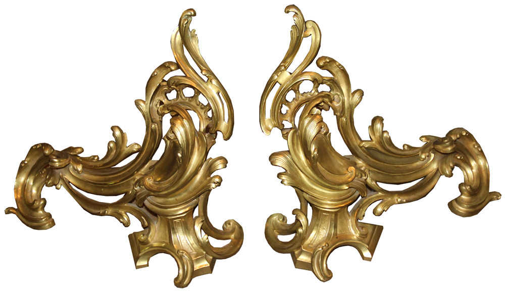 A Pair of 19th Century French Louis XV Gilt-Bronze Chenets (Andirons) No. 816