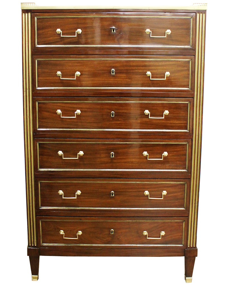 A Late 18th Century French Neoclassical Six-Drawer Mahogany and Parcel-Gilt Linen or Lingerie Cabinet No. 3966