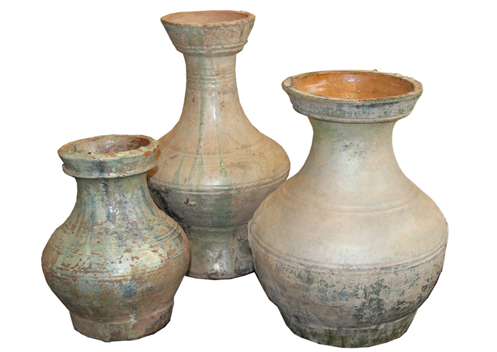 A Set of Three Han Dynasty Glazed Earthenware Jars No. 1992