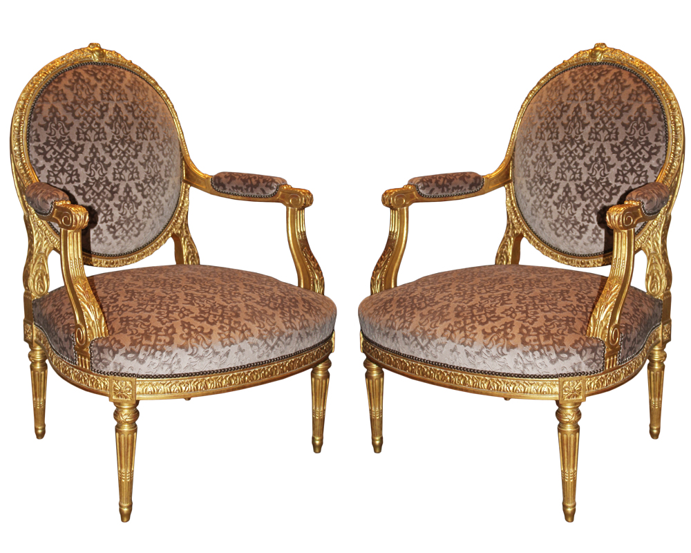 A Pair of Late 18th Century Italian Louis XVI Giltwood Marquise Armchairs No. 4691