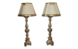 A Pair of Italian 18th Century Gilded Tall Candlesticks Made into Lamps No. 4814